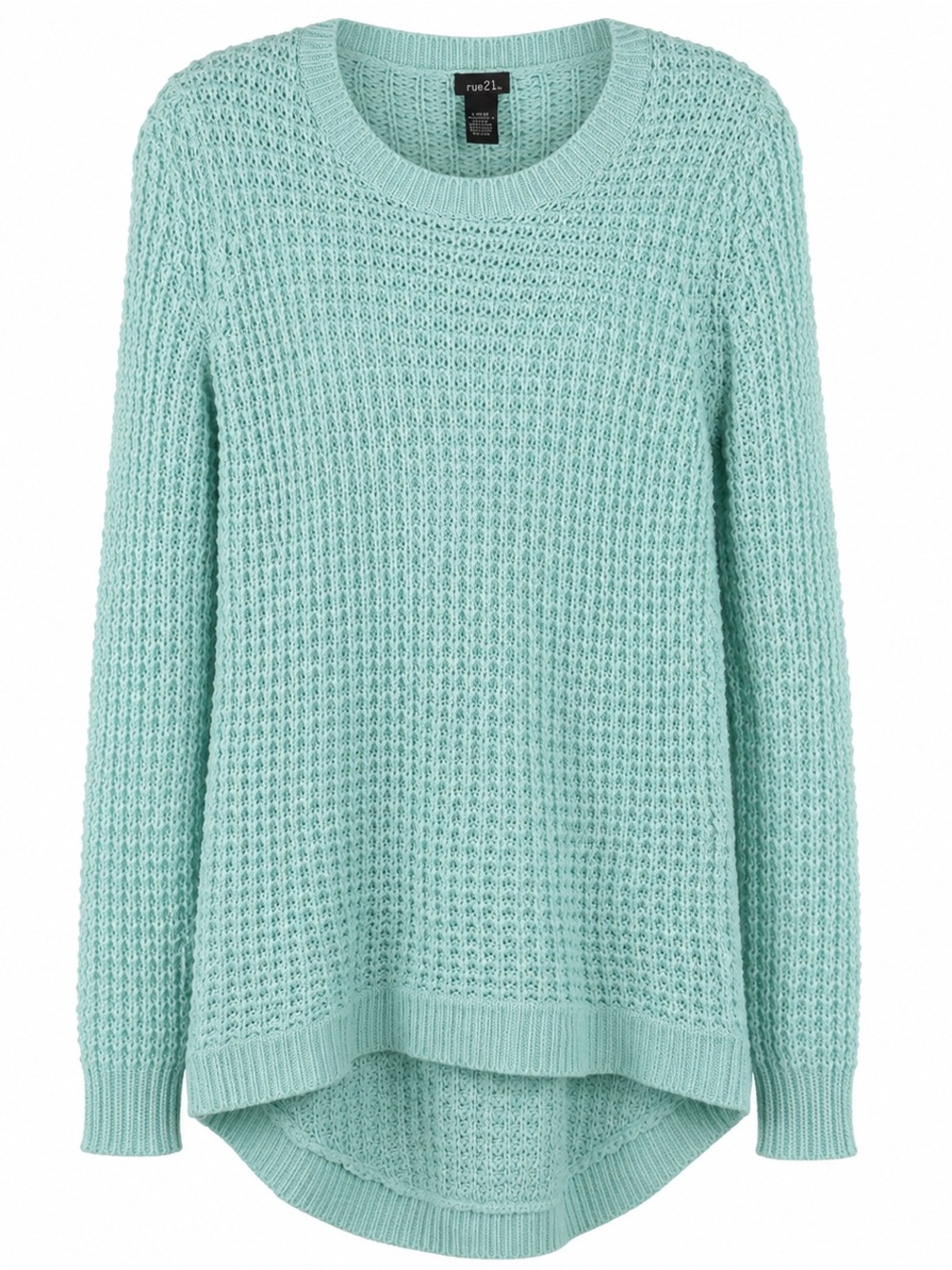 Rue 21 Women's Waffle Knit High Low Sweater Long Sleeve Crew Neck Pullover